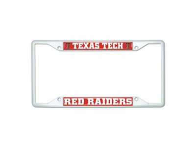 License Plate Frame with Texas Tech; White (Universal; Some Adaptation May Be Required)