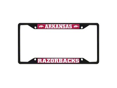 License Plate Frame with University of Arkansas Logo; Black and Cardinal (Universal; Some Adaptation May Be Required)