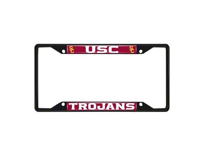 License Plate Frame with University of Southern California Logo; Black and Cardinal (Universal; Some Adaptation May Be Required)