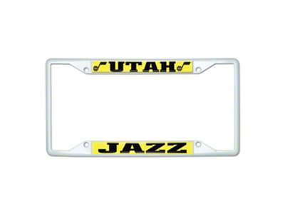 License Plate Frame with Utah Jazz; White (Universal; Some Adaptation May Be Required)