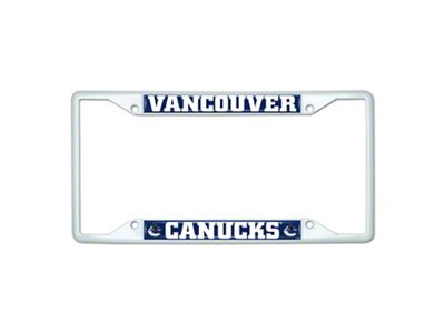 License Plate Frame with Vancouver Canucks; White (Universal; Some Adaptation May Be Required)