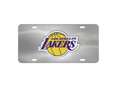 License Plate with Los Angeles Lakers Logo; Stainless Steel (Universal; Some Adaptation May Be Required)