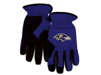 Work Gloves with Baltimore Ravens Logo; Purple/Black (Universal; Some Adaptation May Be Required)