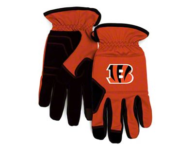 Work Gloves with Cincinnati Bengals Logo; Orange/Black (Universal; Some Adaptation May Be Required)