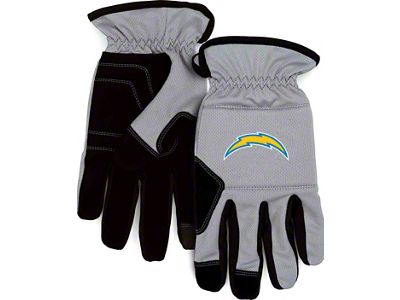 Work Gloves with Los Angeles Chargers Logo; Gray/Black (Universal; Some Adaptation May Be Required)