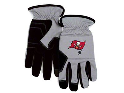 Work Gloves with Tampa Bay Buccaneers Logo; Gray/Black (Universal; Some Adaptation May Be Required)