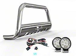 Bull Bar with 4.50-Inch Round LED Lights; Stainless Steel (15-23 Jeep Renegade BU)