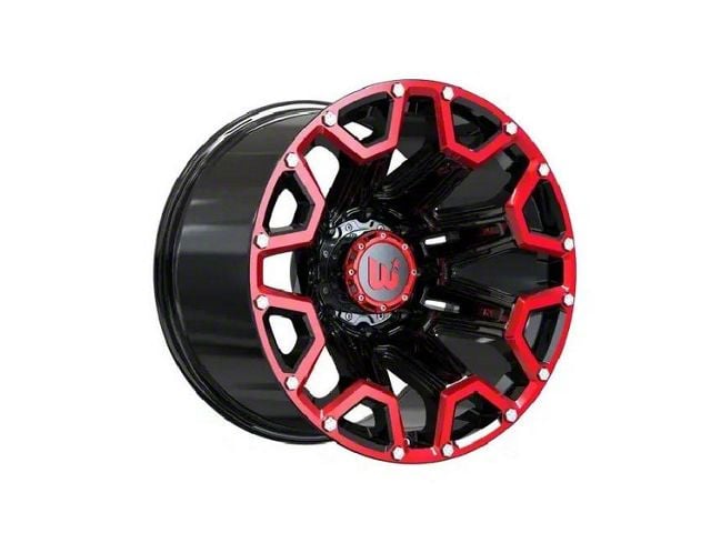 Wesrock Wheels Blaze Gloss Black Machined with Red Tint and Silver Decorative Bolts 6-Lug Wheel; 20x12; -44mm Offset (2024 Tacoma)