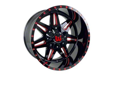 Western Wheels TRAIL2 Gloss Black with Red Milling Spokes and Spot 6-Lug Wheel; 20x12; -44mm Offset (04-15 Titan)