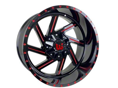 Western Wheels CACTUS Gloss Black with Red Milling Spokes and Spot 6-Lug Wheel; 20x12; -44mm Offset (16-23 Tacoma)