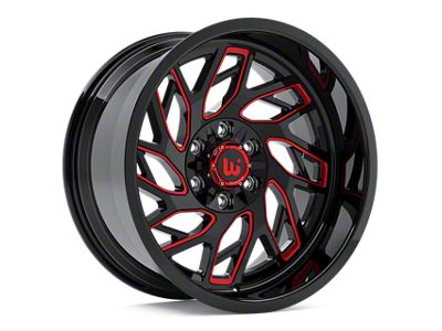 Western Wheels MS83 Gloss Black with Red Milling 6-Lug Wheel; 20x10; -12mm Offset (16-23 Tacoma)