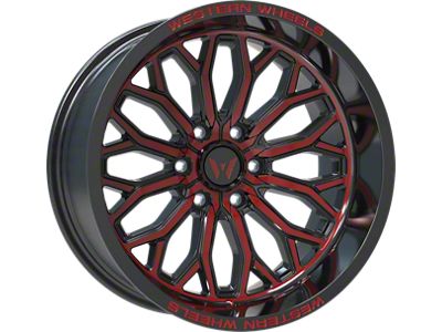 Western Wheels IR08 Gloss Black Red Milling Spokes 6-Lug Wheel; 20x10; -12mm Offset (10-24 4Runner)