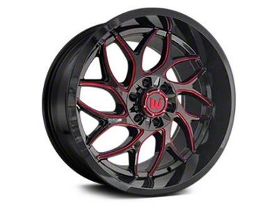 Western Wheels DUKE Gloss Black with Red Milling Wheel; 20x10; -24mm Offset (93-98 Jeep Grand Cherokee ZJ)