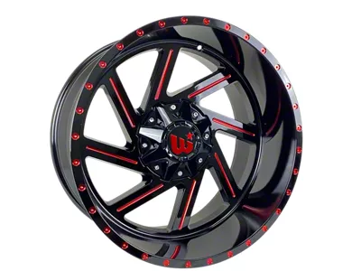 Western Wheels CACTUS Gloss Black with Red Milling Spokes and Spot Wheel; 20x12; -44mm Offset (11-21 Jeep Grand Cherokee WK2)