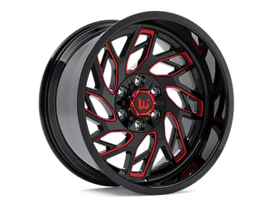 Western Wheels MS83 Gloss Black with Red Milling Wheel; 20x10; -24mm Offset (18-25 Jeep Wrangler JL)