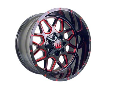 Western Wheels CORRAL Gloss Black with Red Milling Spokes and Spot 6-Lug Wheel; 22x12; -44mm Offset (16-24 Titan XD)