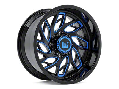 Western Wheels MS83 Gloss Black with Blue Milling 6-Lug Wheel; 20x10; -12mm Offset (16-24 Titan XD)