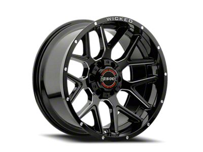 Wicked Offroad W903 Gloss Black Milled Wheel; 22x10 (20-24 Jeep Gladiator JT)