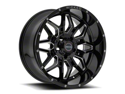 Wicked Offroad W909 Gloss Black Milled Wheel; 20x10; -24mm Offset (20-24 Jeep Gladiator JT)