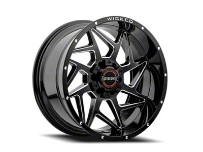 Wicked Offroad W932 Gloss Black Milled Wheel; 20x10; -19mm Offset (20-24 Jeep Gladiator JT)