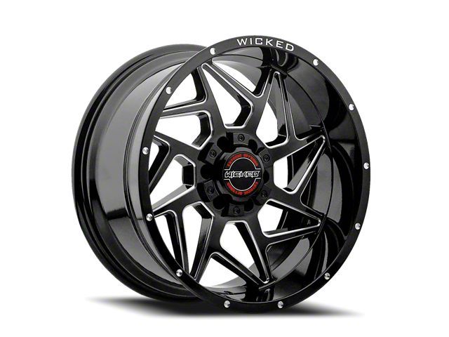 Wicked Offroad W932 Gloss Black Milled Wheel; 20x10 (20-24 Jeep Gladiator JT)