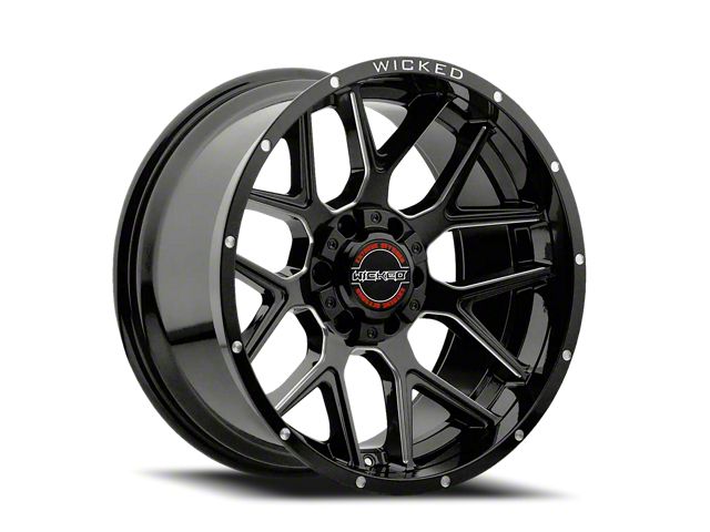 Wicked Offroad W903 Gloss Black Milled Wheel; 22x10 (07-18 Jeep Wrangler JK)