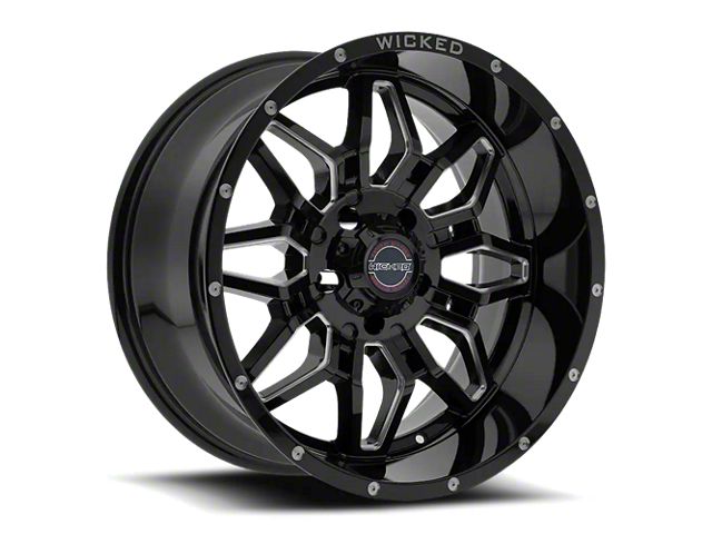 Wicked Offroad W909 Gloss Black Milled Wheel; 20x10 (07-18 Jeep Wrangler JK)