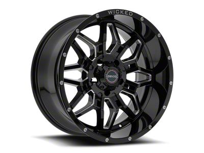 Wicked Offroad W909 Gloss Black Milled Wheel; 20x10 (76-86 Jeep CJ5 & CJ7)