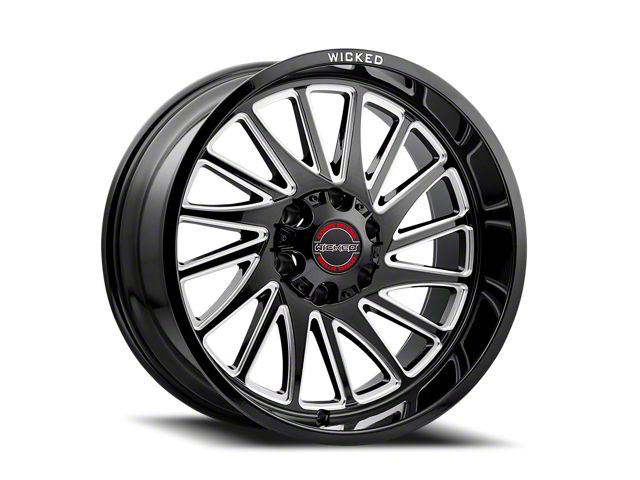 Wicked Offroad W936 Gloss Black Milled Wheel; 22x10 (18-24 Jeep Wrangler JL)