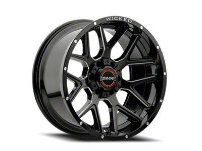 Wicked Offroad W903-B Gloss Black Milled 6-Lug Wheel; 22x10; -19mm Offset (17-24 Titan)