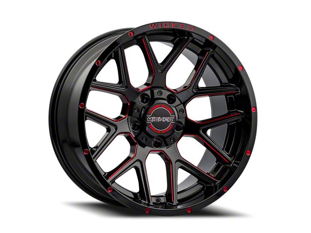 Wicked Offroad W903 Gloss Black Milled with Red Tint 6-Lug Wheel; 22x10; -19mm Offset (16-24 Titan XD)