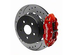 Wilwood Forged Narrow Superlite 4R Rear Big Brake Kit with 14-Inch Drilled and Slotted Rotors for OE Parking Brake; Red Calipers (18-24 Jeep Wrangler JL)