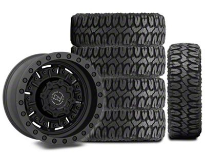 18x9.5 Black Rhino Abrams Wheel & 35in 35x12.50R18 Milestar Mud-Terrain Patagonia M/T Tire Package; Set of 5 (18-24 Jeep Wrangler JL)