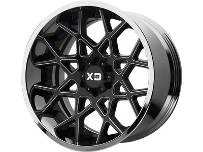 XD Chopstix Gloss Black Milled Center with Chrome Lip Wheel; 20x12 (20-24 Jeep Gladiator JT)
