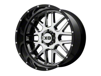 XD Grenade Chrome Center with Gloss Black Milled Lip Wheel; 20x10; -18mm Offset (20-24 Jeep Gladiator JT)