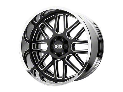 XD Grenade Gloss Black Milled Center with Chrome Lip Wheel; 20x10; -18mm Offset (20-24 Jeep Gladiator JT)