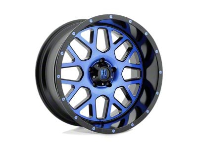 XD Grenade Satin Black Machined Face with Blue Tinted Clear Coat Wheel; 20x10; -24mm Offset (20-24 Jeep Gladiator JT)