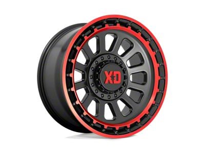 XD Omega Satin Black Machined Lip with Red Tint Wheel; 20x10 (20-24 Jeep Gladiator JT)