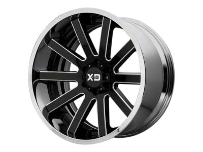 XD Heist Gloss Black Milled Center with Chrome Lip Wheel; 20x10 (18-24 Jeep Wrangler JL)