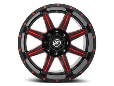 XF Offroad XF-215 Gloss Black Red Milled 6-Lug Wheel; 20x9; 12mm Offset (03-09 4Runner)