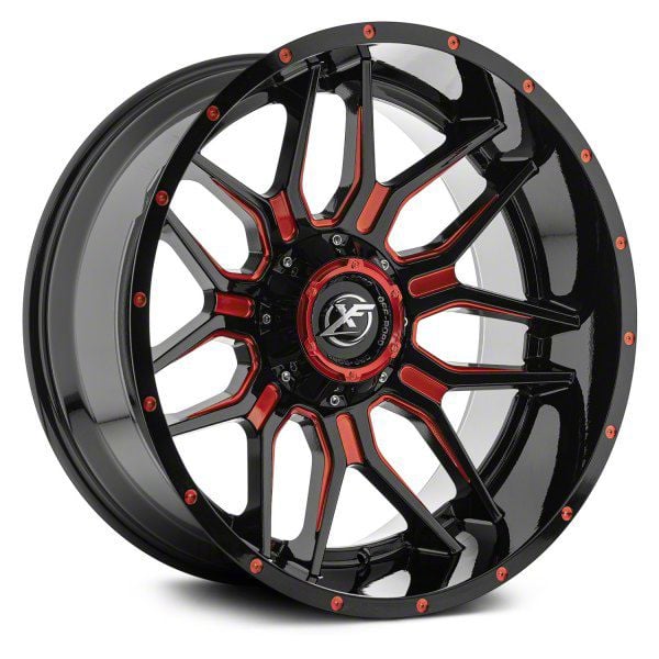 XF Offroad Tundra XF-222 Gloss Black Red Milled 5-Lug Wheel; 20x10 ...