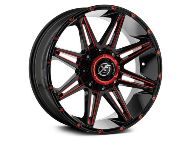 XF Offroad XF-220 Gloss Black Red Milled 6-Lug Wheel; 17x9; 12mm Offset (10-24 4Runner)
