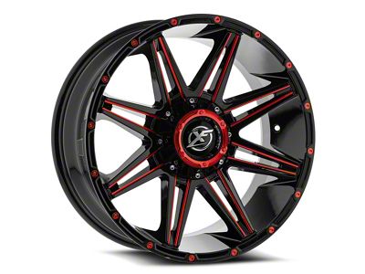 XF Offroad XF-220 Gloss Black and Red Milled 6-Lug Wheel; 20x9; 0mm Offset (10-24 4Runner)