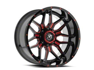 XF Offroad XF-222 Gloss Black and Red Milled 6-Lug Wheel; 20x10; -12mm Offset (10-24 4Runner)