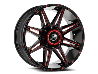 XF Offroad XF-220 Gloss Black and Red Milled 6-Lug Wheel; 22x12; -44mm Offset (22-24 Bronco Raptor)