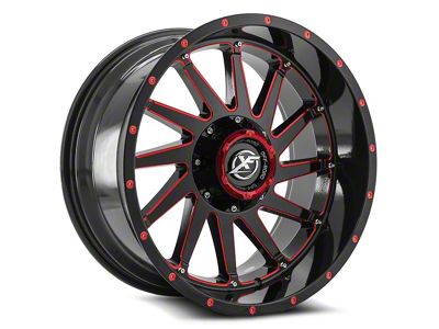 XF Offroad XF-216 Gloss Black and Red Milled Wheel; 20x10; -24mm Offset (84-01 Jeep Cherokee XJ)