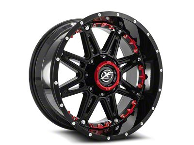 XF Offroad XF-217 Gloss Black with Red Inserts Wheel; 20x10; -24mm Offset (84-01 Jeep Cherokee XJ)