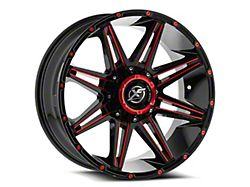 XF Offroad XF-220 Gloss Black and Red Milled Wheel; 22x10; -24mm Offset (84-01 Jeep Cherokee XJ)