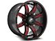 XF Offroad XF-215 Gloss Black and Red Milled Wheel; 20x10; -12mm Offset (20-24 Jeep Gladiator JT)