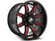 XF Offroad XF-215 Gloss Black and Red Milled Wheel; 20x10; -12mm Offset (20-24 Jeep Gladiator JT)